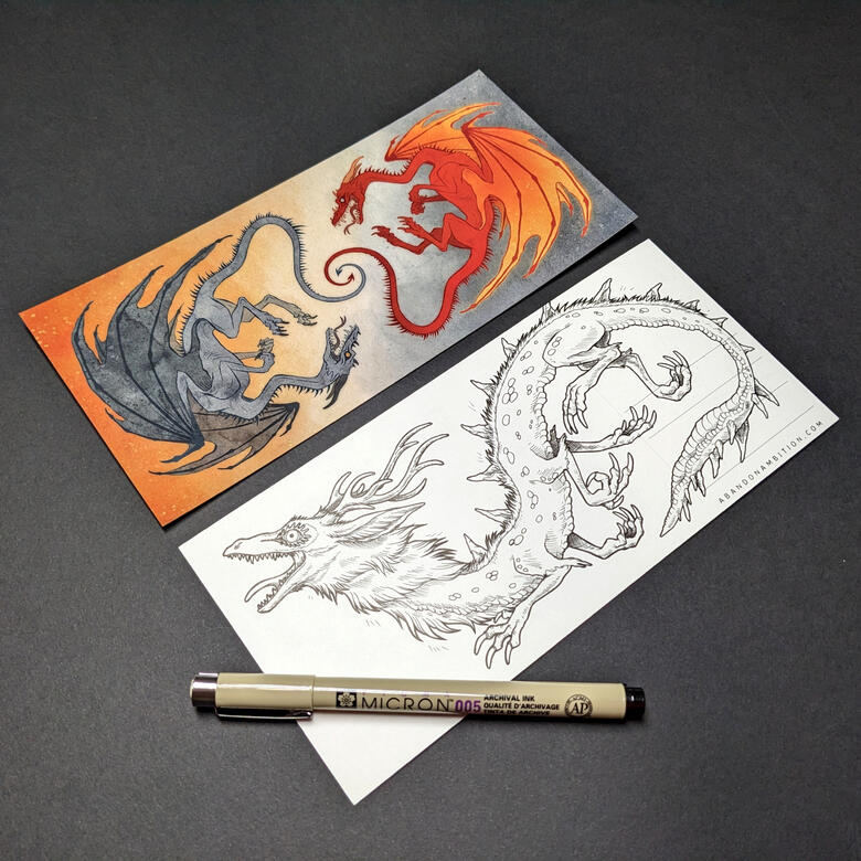 Dragon postcard with custom ink drawn on back