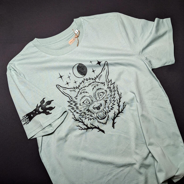 Wolf of the Thorn Wood linoprint tee